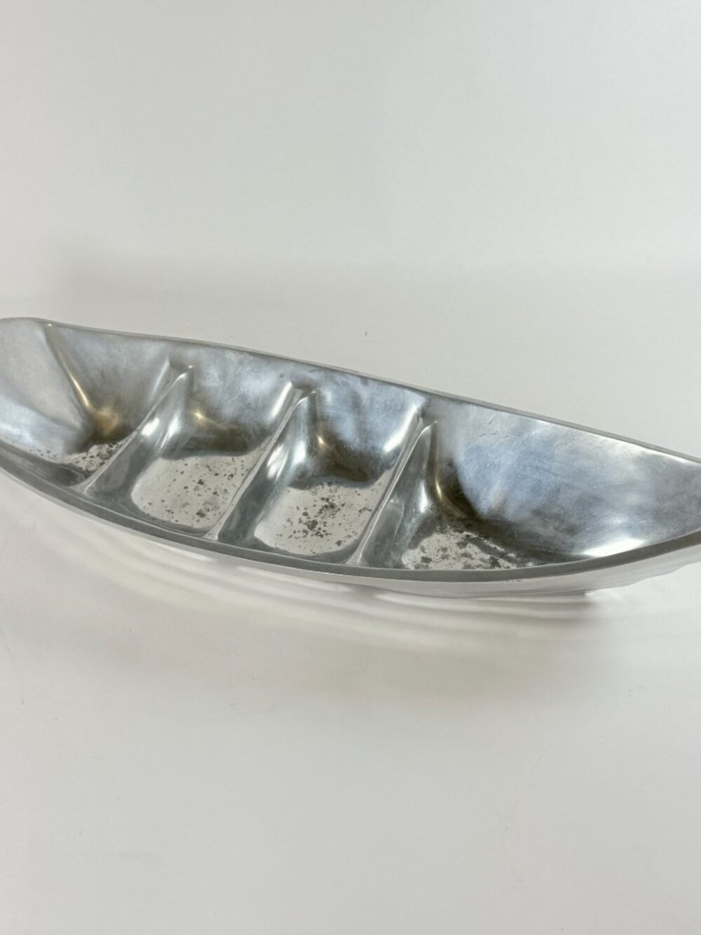 Vintage Server Boat 3 Section Sand Cast Aluminum 20" Serving Bowl Tarnished
